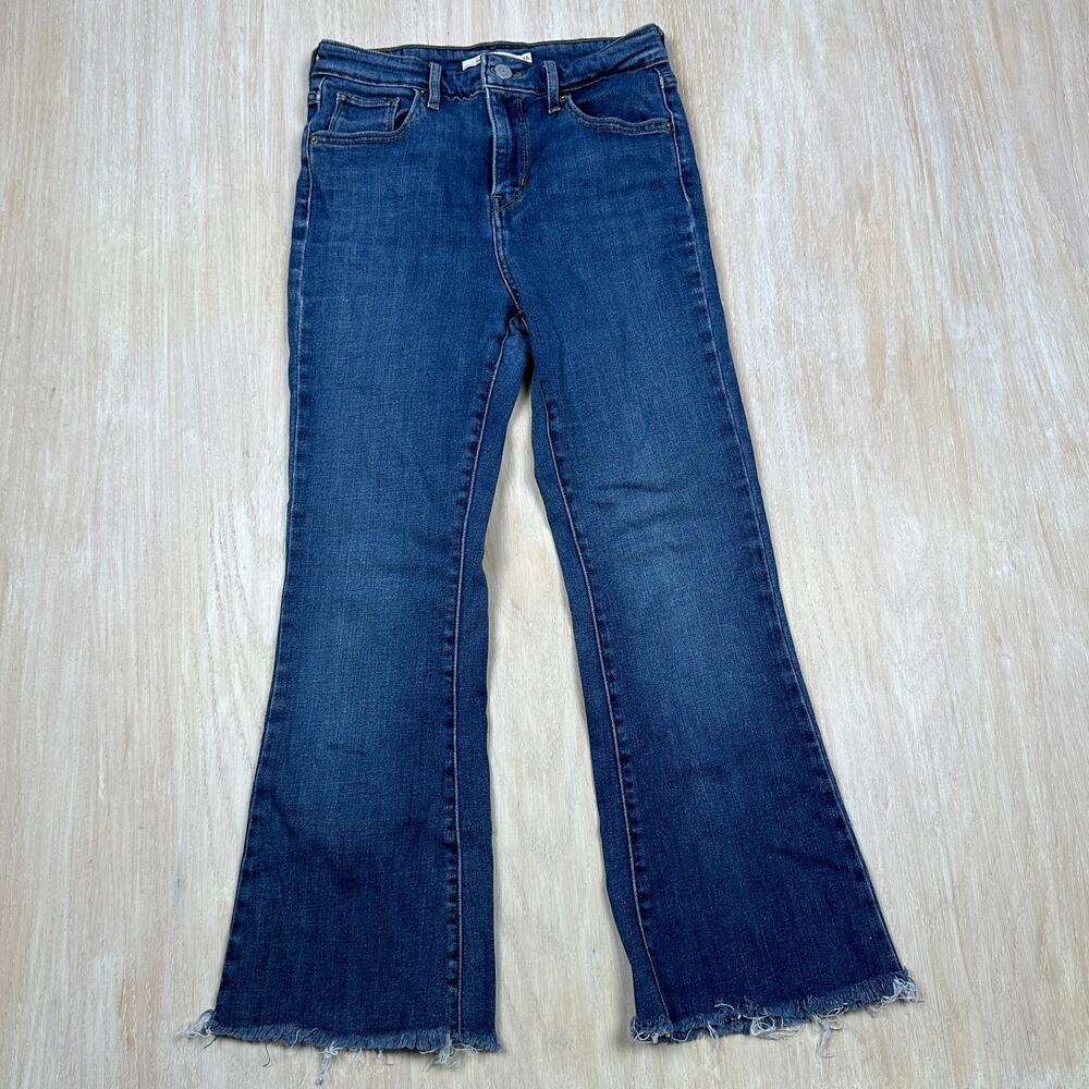 Levi's High Rise Flare Fray Raw Ankle Medium Wash Denim Jeans Women's 26X32